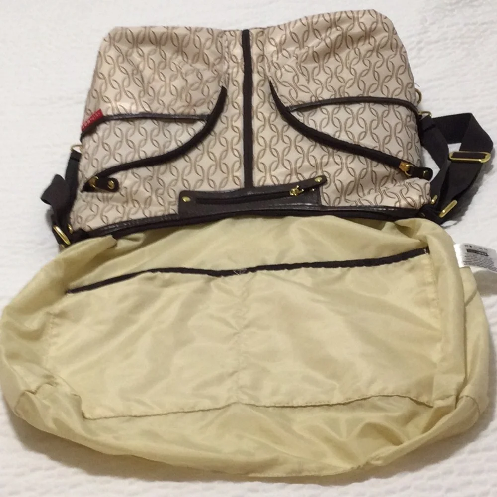 EUC Skip Hop Baby Diaper Bag Brown Cream Expandable Orange Center